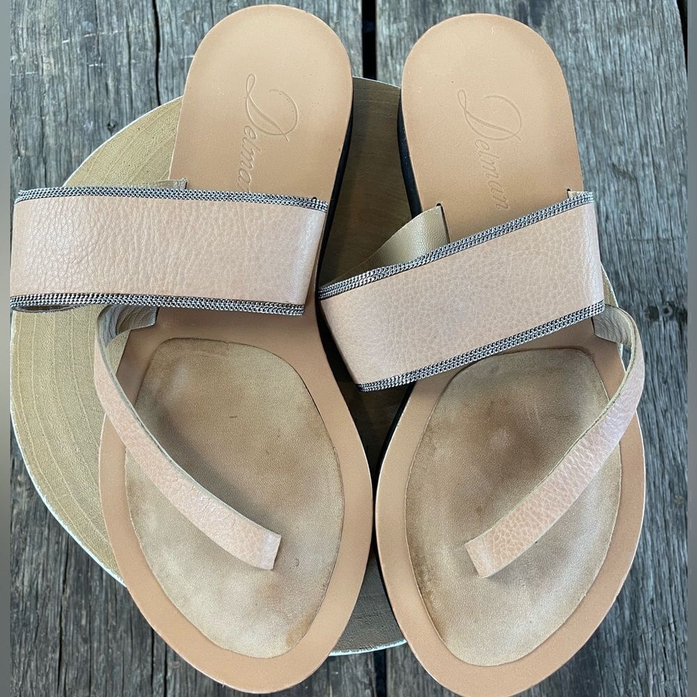 Delman Faux Leather Tan Sandals Size 6.5 EUC